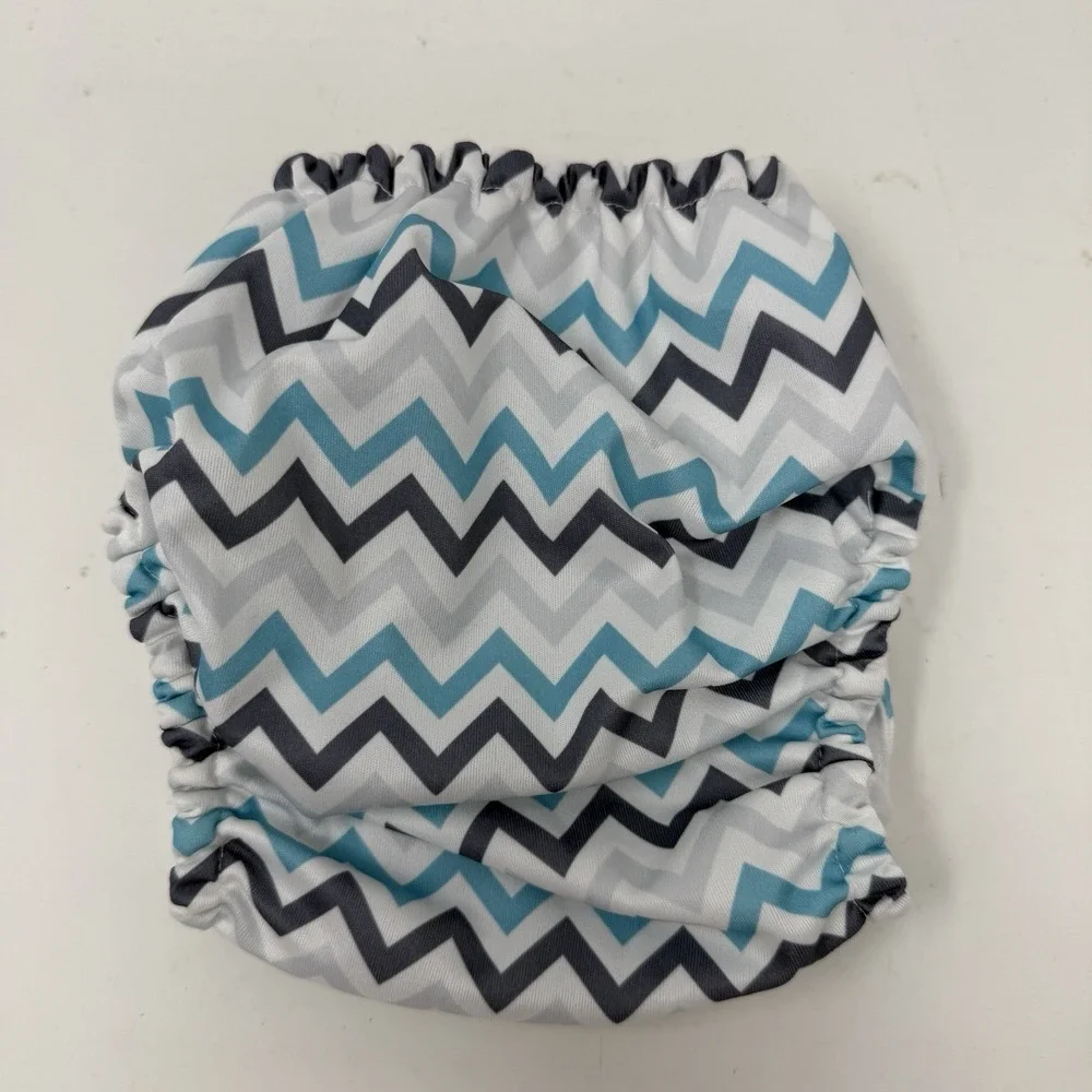 Mama Koala One Size Pocket Cloth Diaper Gray Teal Chevron Print Zig Zag